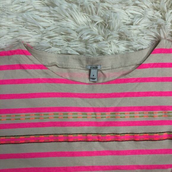 J. Crew Neon Pink Stitchwork Stripe top Embroidery 100% Cotton Size Medium - Picture 4 of 9